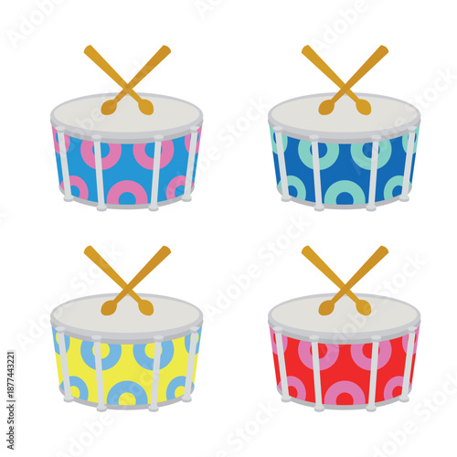 colorful festive drum with drumsticks drums marching band music rhythm drumstick sound snare instrument emoji symbol sign icon vector illustration isolated flat