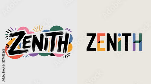 A visual comparison showcases the zenith logo in two distinct styles one colorful and illustrative and the other minimalist and geometric high quality professional detailed modern