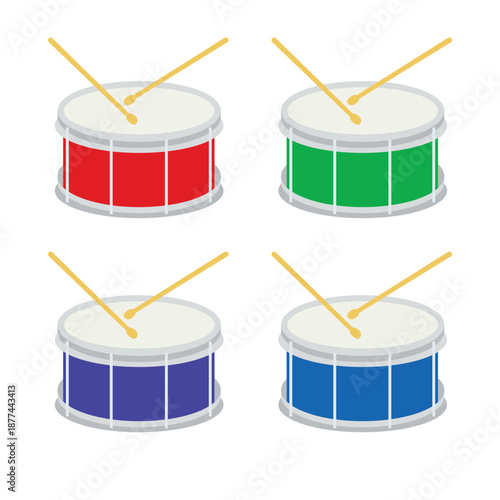 red drum with drumsticks green purple blue drums marching band music rhythm drumstick sound snare instrument emoji symbol sign icon vector illustration isolated flat