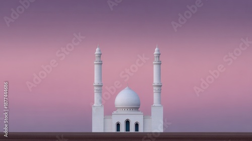 Tranquil silhouette of a mosque against a soft twilight sky creating a serene atmosphere at dusk. Ramadan Begins