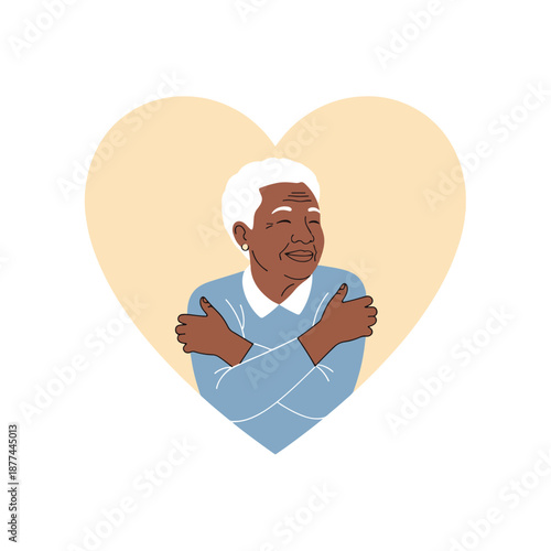 Elderly Man Embracing Heart with Love Language Illustration
