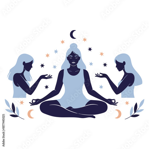 Embracing Love Language through Meditation and Mindfulness with Friends under the Starry Night Sky Illustrations