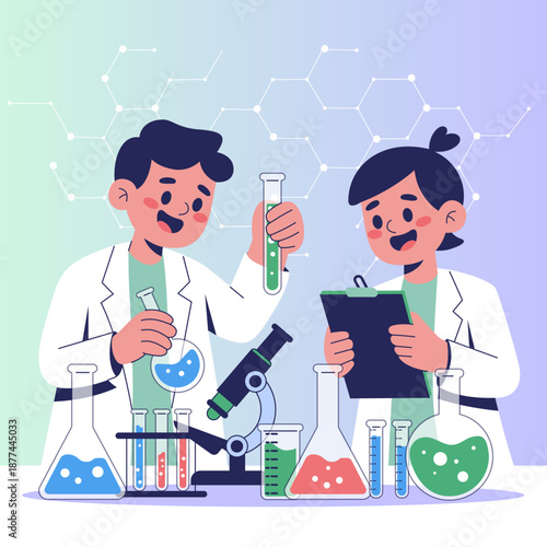 Cartoon characters conducting a science experiment