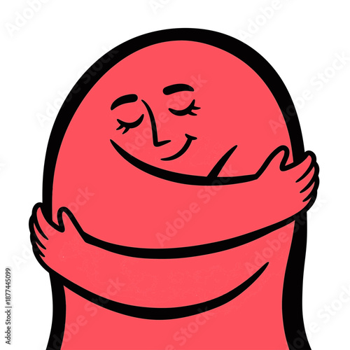 A person embracing themselves with a smile, illustrating self-love as a universal love language, in a simple illustration style