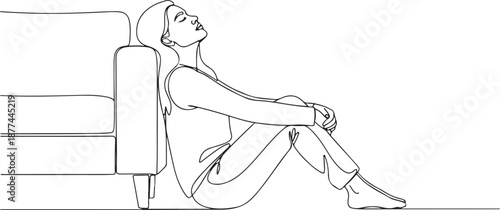 Modern minimal line art of people relaxing and restoring energy. Generation Ai