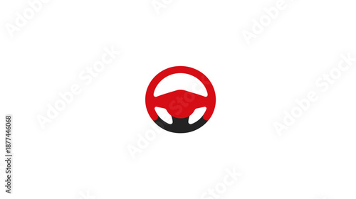 A red and black vehicle steering wheel icon, centered on a white background