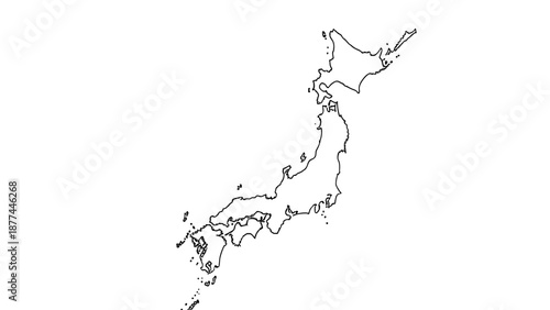 Outline map of japan with distinct borders and regions