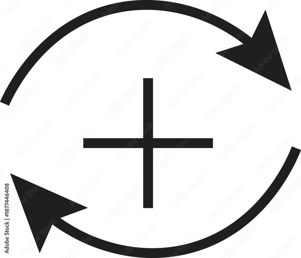 Fototapeta premium Plus sign encircled by rotating arrows, symbolizing add, refresh, or update functionality