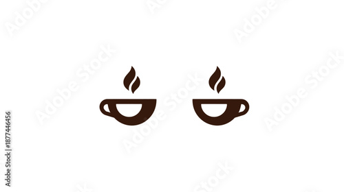 Two minimalist coffee cup logos, each with steam, in a dark brown hue against a white background