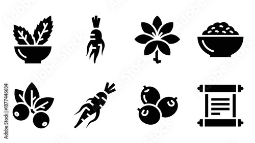 Minimalist herbal and organic food icons set for health and wellness