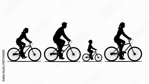 a silhouette illustration depicting a family of four enjoying a leisurely bike ride together in a cohesive and joyful manner high quality professional detailed modern elegant