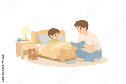 Father Reading Bedtime Story to Child Before Sleep