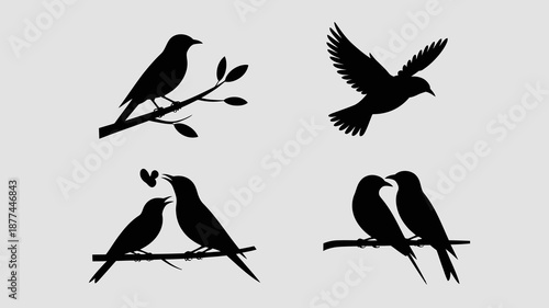 a simple illustration depicts several silhouetted birds perched on branches with one bird in flight evoking a peaceful natural scene high quality professional detailed modern elegant