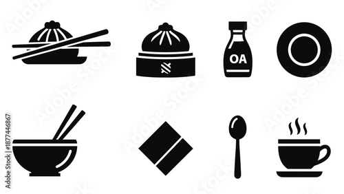 Minimalist icons of asian cuisine essentials