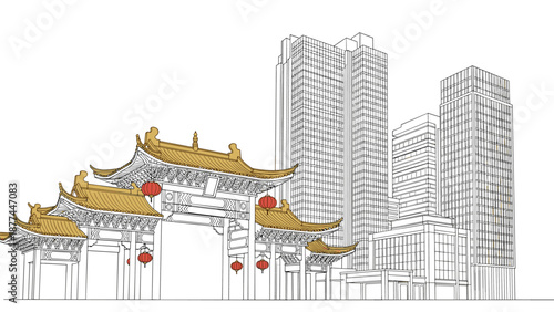 Cityscape contrast: traditional chinese architecture meets modern skyscrapers