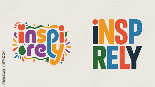 a vibrant visual composition features the word inspirely in colorful playful lettering alongside a bolder more structured insp text design high quality professional detailed modern elegant
