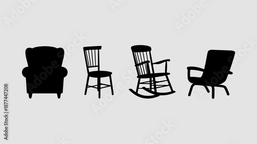 a simple illustration depicts a collection of four distinct chair silhouettes arranged in a horizontal line against a neutral background high quality professional detailed modern elegant