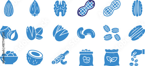 Various nuts and seeds icon collection including peanut and walnut