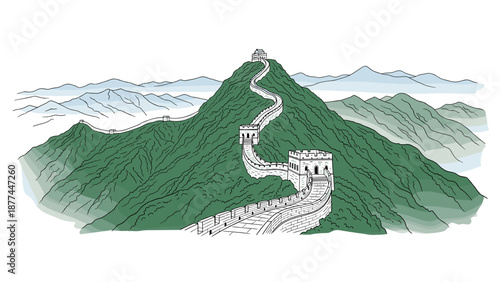 Great wall of china: scenic mountain landscape with historic architecture