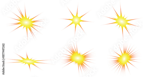 Bright yellow and orange starburst and sparkle light effect graphic elements collection
