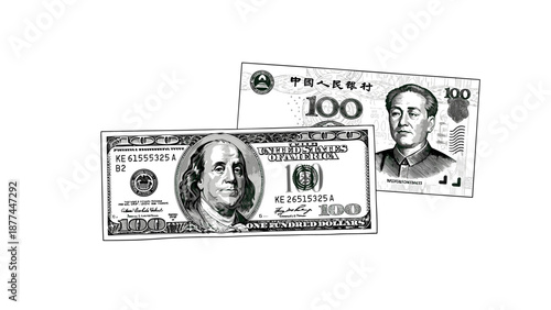 Us dollar and chinese yuan: currency exchange concept in black and white design