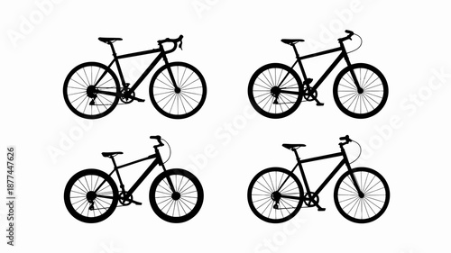 a collection of minimalist bicycle silhouettes showcases various road bike designs in a repeating pattern against a pure white background high quality professional detailed modern elegant