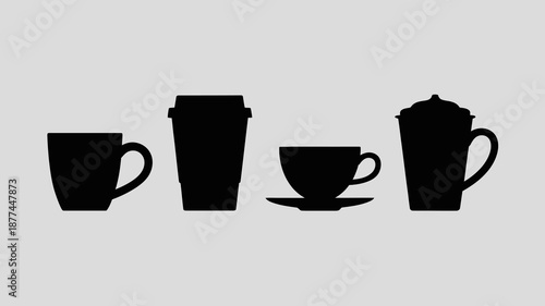 a minimalist arrangement of silhouettes showcasing four distinct coffee and tea containers against a neutral gray background high quality professional detailed modern elegant stylish clean crisp