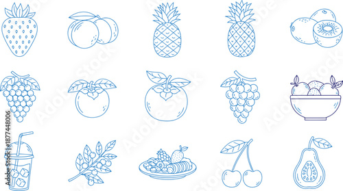 Assorted fruit and berry icons for healthy food and juice beverage