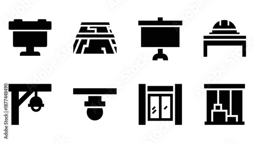 Set of ancient monument icons: silhouette style with modern geometric design
