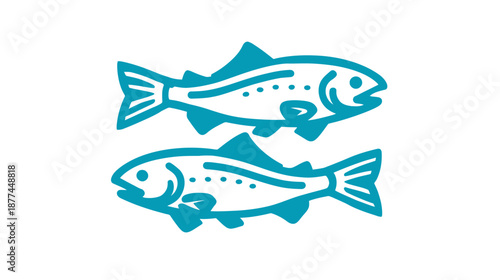 Two stylized fish, depicted in teal against a white background. Simple line art illustration