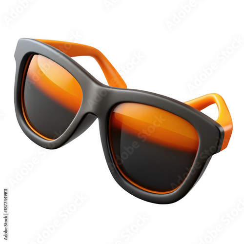 3d stylish sunglasses with orange lenses isolated on transparent background
