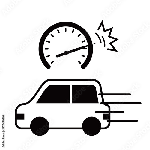 速度超過をしている自動車　白黒アイコン
