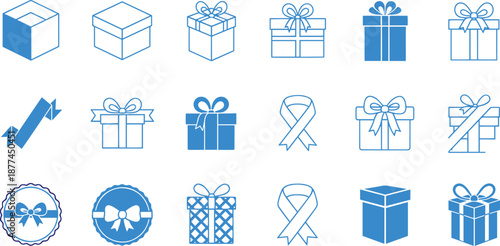Gift box icons set ribbon bow presents for celebration and holiday