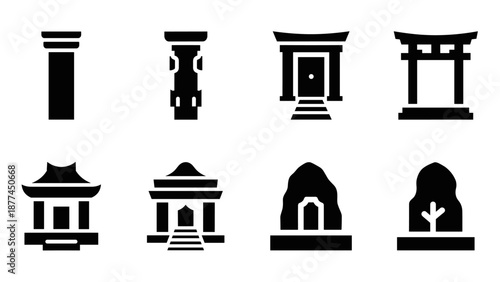 Silhouette icons of iconic architectural structures and memorials
