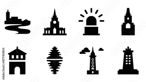 Cityscape silhouettes of iconic landmarks and architecture