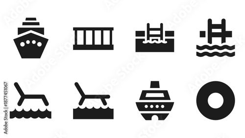 Minimalist nautical and poolside icon set for travel and leisure designs