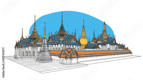 Grand palace in bangkok: architectural landmark with intricate details and elegant spires
