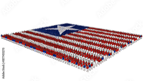 Large group of people forming puerto rican flag in 3d isometric style