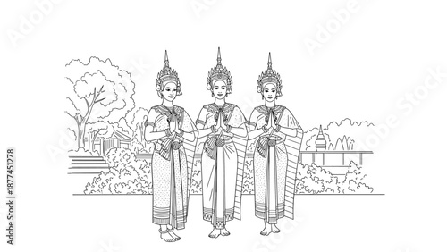 Traditional thai dance line art: cultural heritage and elegance