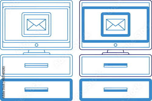 Computer monitor with email message inside outline icons