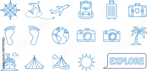 Set of sixteen travel and tourism outline icons collection vector design