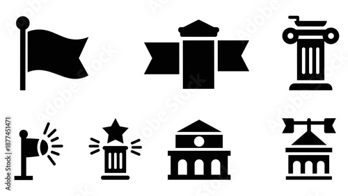 Silhouette symbols of government buildings and monuments