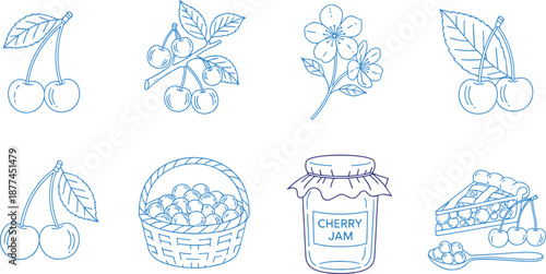 Set of eight cherry outline icons collection vector illustration design