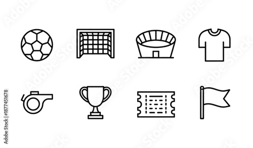 Minimal Soccer and Football Line Symbol Set for Sports Design Projects