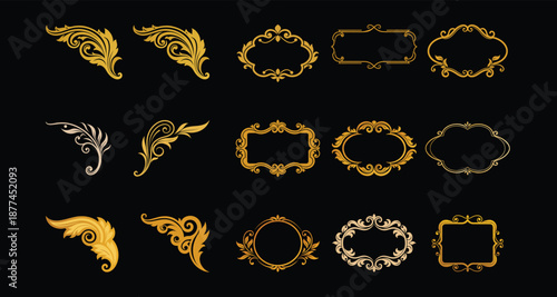 Luxury Golden Ornament Frame and Scroll Divider Combo Pack in Classic Baroque Style
