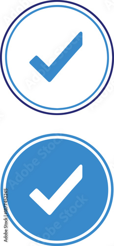 Check mark icons, inside circle, with outline and solid blue styles