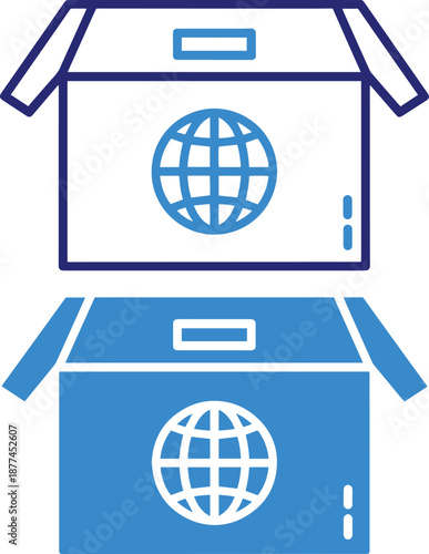 Shipping box icons with globe symbol for global delivery service