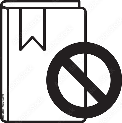 Black and white icon illustrating book censorship and the prohibition of reading, symbolizing restricted knowledge, intellectual suppression, and banned literature.