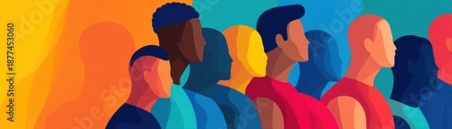 Volleyball Court Strategy concept. Colorful silhouettes of diverse individuals in profile view.