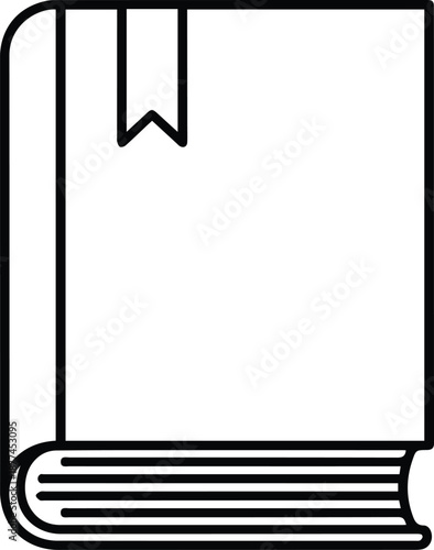 Minimalist black line art vector icon of a closed hardcover book with a bookmark, symbolizing essential literature, academic knowledge, and dedicated study.